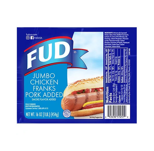 FUD Chicken Jumbo Franks 16oz Case