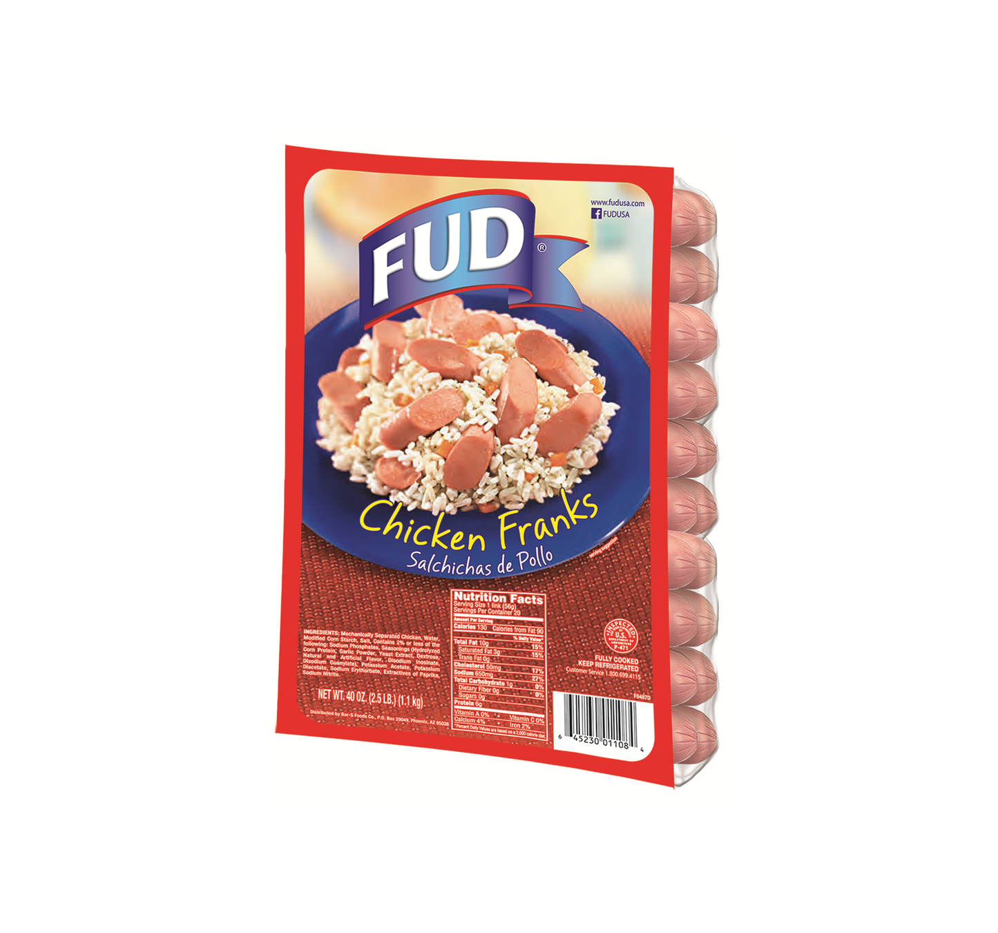 FUD Bulk Chicken Franks 2.5lbs. Case