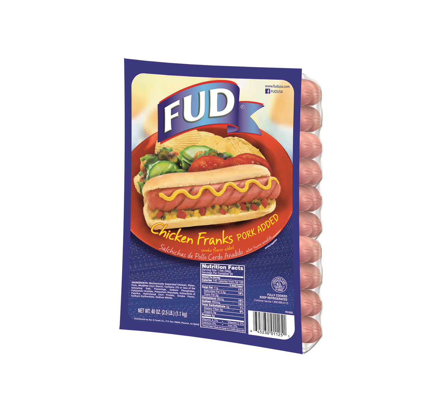 FUD Bulk Chicken & Pork Franks 2.5lbs Case