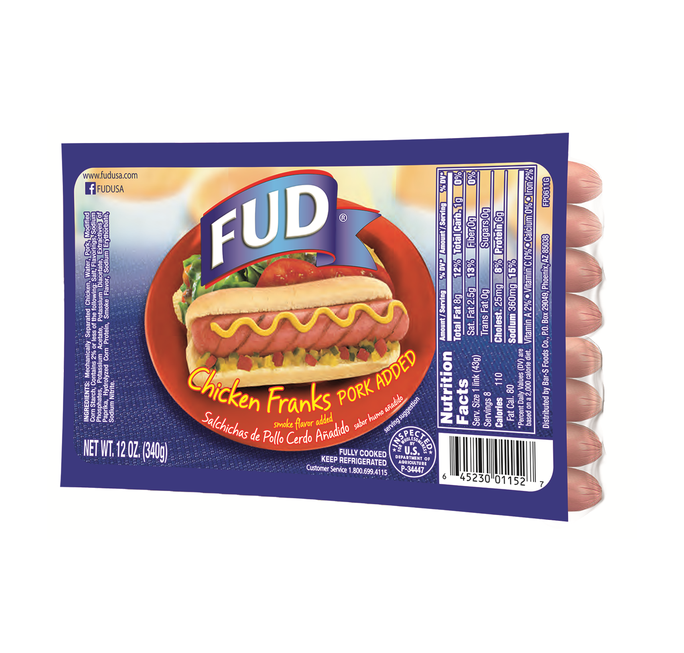 FUD Classic Hot Dogs Franks 12oz Case