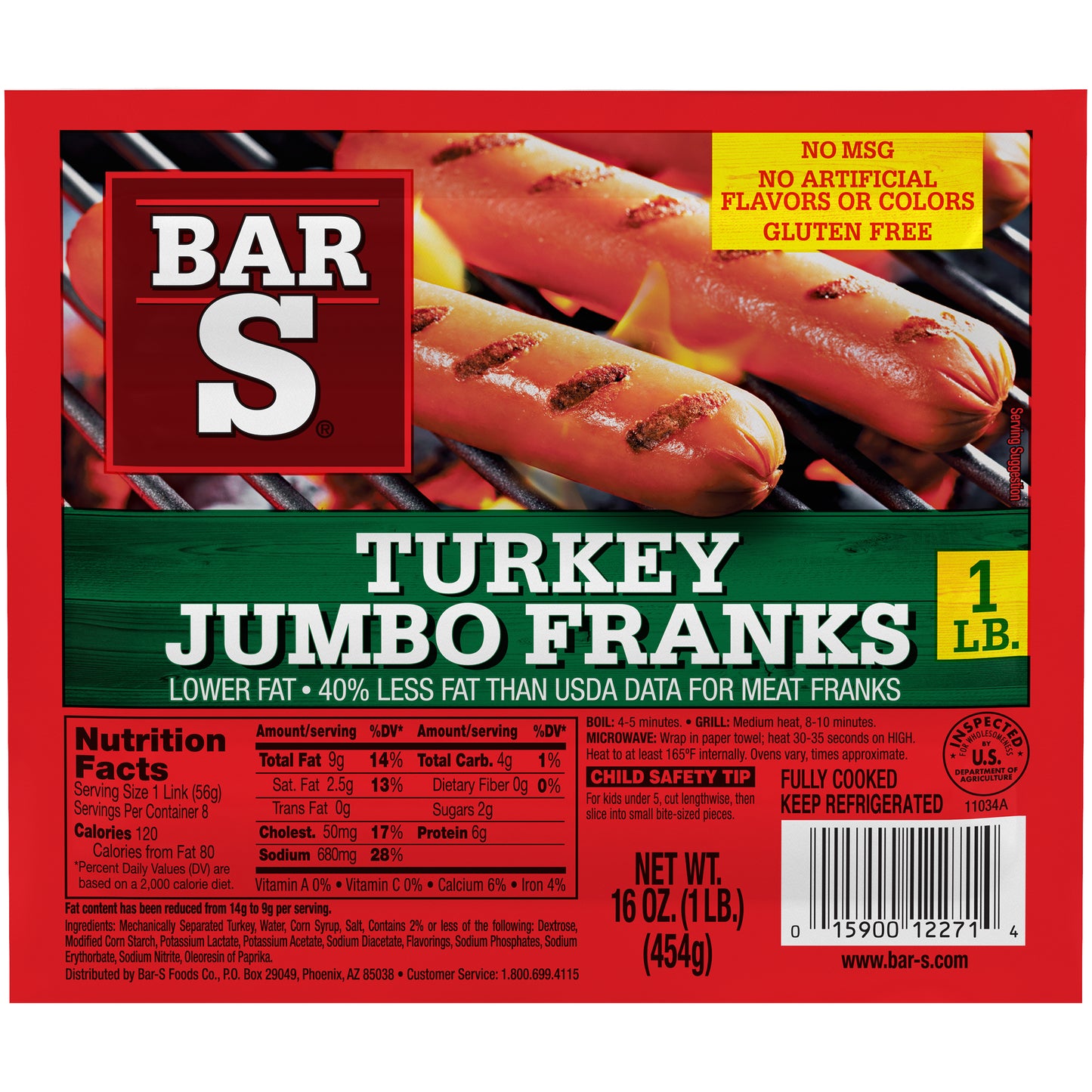 BarS Turkey Jumbo Franks 16oz Case