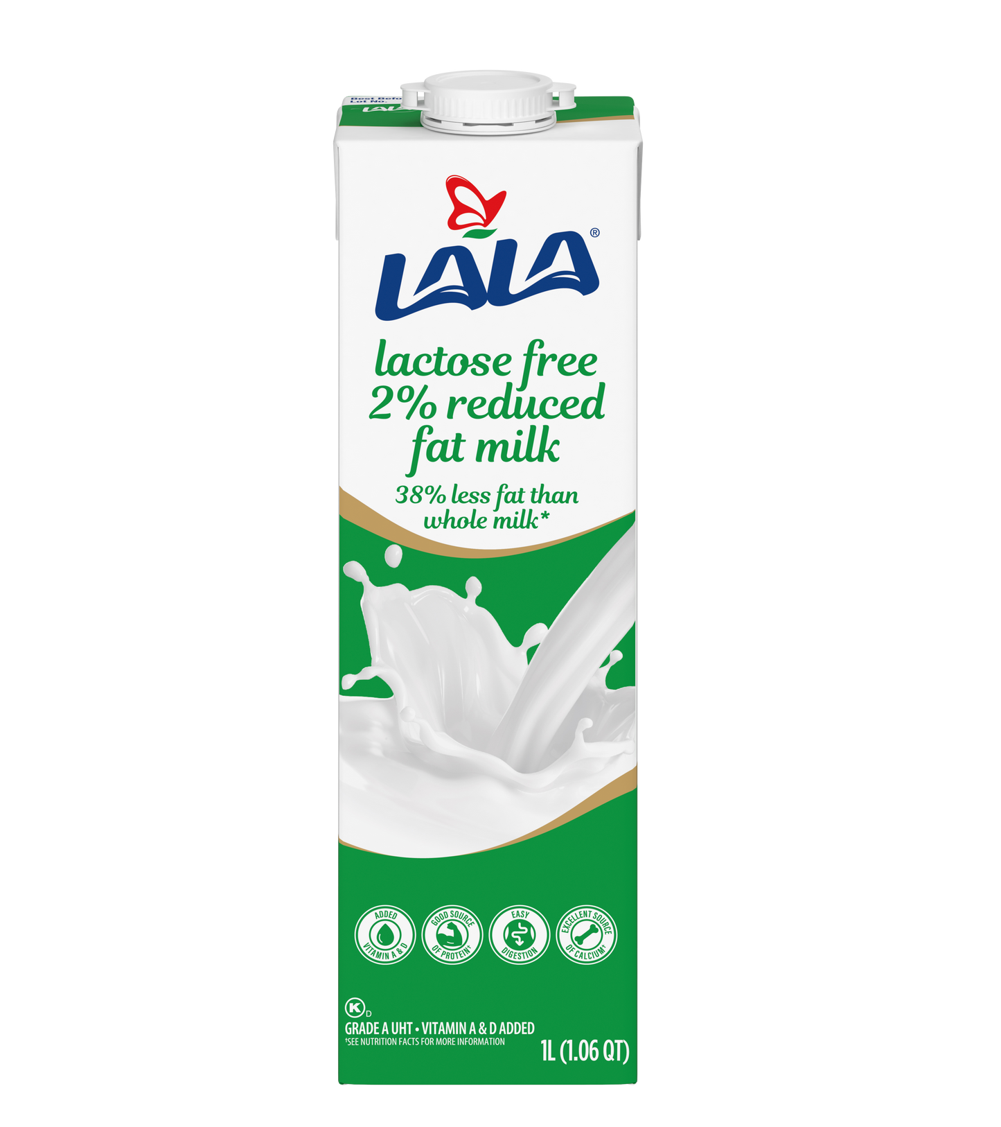 LALA UHT Milk 2% Lactose Free 1L Case